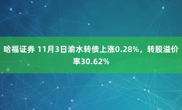 哈福证券 11月3日渝水转债上涨0.28%，转股溢价率30.62%